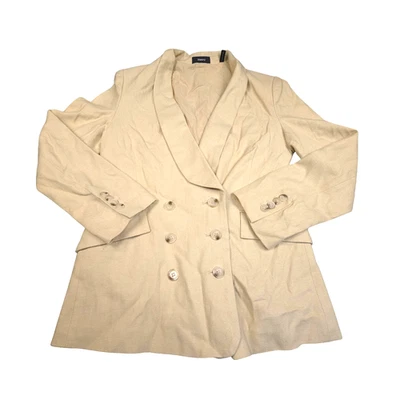 Theory Jacket Womens 6 Beige Double Breasted formal Coat V neck Linen Size 6 - Image 1 of 4