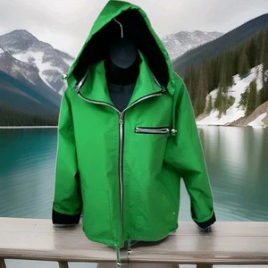 Wippette Vinyl grün Regenmantel Regenjacke Reißverschluss Kapuze Nylon gefüttert Gr. S - Bild 1 von 8
