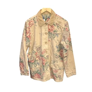 Vintage Jessica Howard Floral Linen Cotton Chore Coat  Cottagecore Prairie Chic - Picture 1 of 4