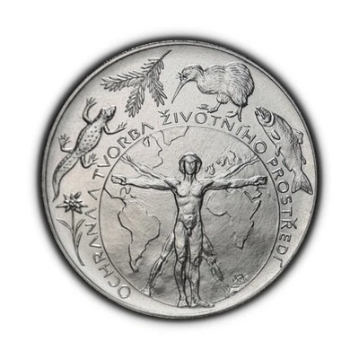 CZECH REPUBLIC. 1994, 200 Korun, Silver - Environment Protection Vitruvian Man 1 - Image 1 of 3