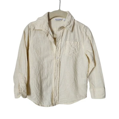 Camisa con botones de mezcla de lino JANIE AND JACK niño pequeño 2T crema neutra Foto 1 de 4