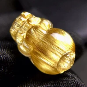 Natürlicher Gold Rutilquarz Kristall Halskette Anhänger Pi Xiu Form AAAAA - Bild 1 von 7