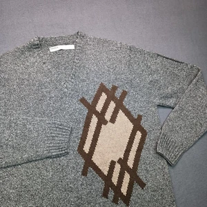 NWT Perry Ellis Sweater Men's Large Gray Geometric Abstract V-Neck Pullover - Picture 1 of 9