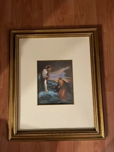 Religious Jesus Walking On Water With Peter Framed Photo 24x20 - Picture 1 of 3