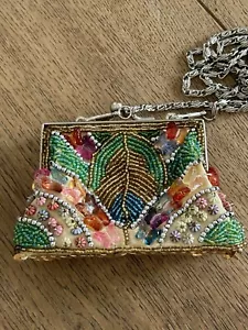 El Avenue Beaded Sequin Beads Kiss Lock Clutch Purse Bag Crossbody 5” - Picture 1 of 9
