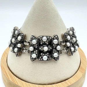 Silpada Sterling Silver Pearl Bracelet Vintage Rare Great Patina 7-8.5" READ - Picture 1 of 12