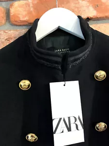 A667 ZARA SHORT BLAZER BLACK MILITARY VELVET GOLD BUTTONS COAT JACKET - S - Picture 1 of 17