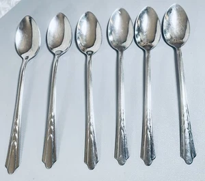 EKCO USA STAINLESS ICED TEA SPOONS CHEVRON PATTERN HANDLE SET OF 6 - Picture 1 of 5