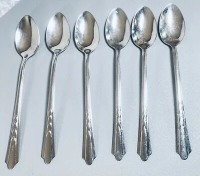 EKCO USA STAINLESS ICED TEA SPOONS CHEVRON PATTERN HANDLE SET OF 6 - Image 1 of 4