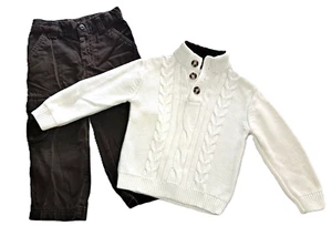 Boys CHEROKEE ivory cable knit sweater Sonoma brown pants 3T outfit preppy - Picture 1 of 6