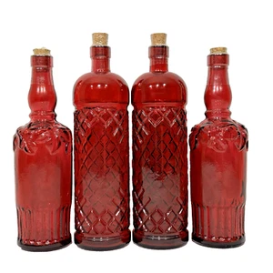 Lot of 4 Pier 1 Red Glass Decorative Bottles w/ Sealed Cork Spain Two Pairs - Picture 1 of 19