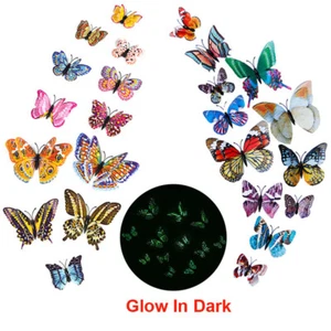Glow in the Dark Wall Decals 3D Butterfly 12pcs 6/8/10/12cm Wall Stickers Magnet - Picture 1 of 13