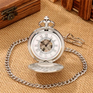 Vintage Roman Numerals Mechanical Automatic Pocket Watch for Men Women FOB Chain - Picture 1 of 9