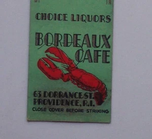 1940er Hummer Bordeaux Café Verkäufer Providence RI Streichholzschachtel Rhode Island - Bild 1 von 1