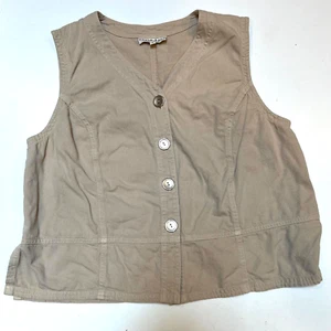 David Dart Sport Vest Womens Vtg Button Front Sz L Tan Tencel Button Closure - Picture 1 of 6