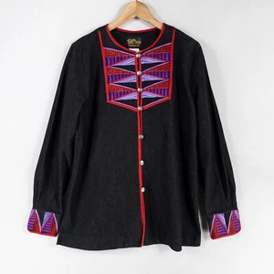 Bob Mackie Wearable Art Shirt Blouse Womens Sz Small Black Button Up Embroidered - Picture 1 of 8