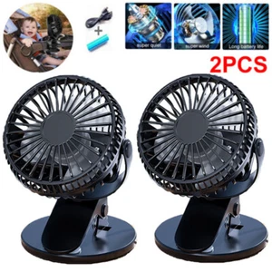 2x Clip on Fan USB Rechargeable 3 Speeds Table Desk Air Cooling 4.5inch Fans NEW - Picture 1 of 14