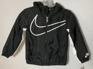 NIKE BOYS SWOOSH ZIPPER LINED WINDBREAKER JACKET TODDLER SZ X-SMALL 3-4YRS BLACK - Picture 1 of 10
