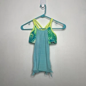 Gerry Tankini Swim Top Girls Size 10 Neon Yellow Turquoise Strappy - Picture 1 of 4