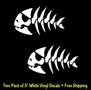 FSM Jolly Pirate Fish Two Pack 5" White Vinyl Decals Car Truck Window Laptop Mug - Picture 1 of 3