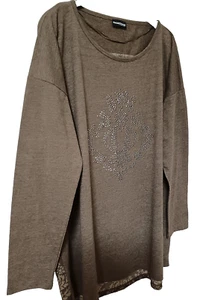 neue Jerseybluse SAMOON 95% Baumwolle Glitzer Braun Gr. 52/54 s. Maße unten! - Bild 1 von 6