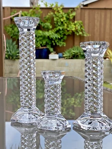 Schöner Waterford Kristall Marquis Monaco 3-teilig gedrehter Stiel Säule Kerzenständer - Bild 1 von 20