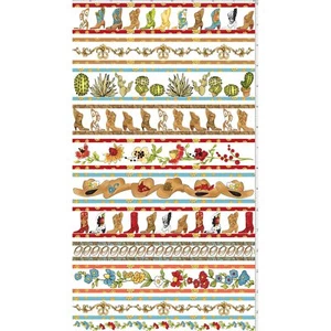 Cowboy Stripe Fabric Boot Hat on White Whoa Girl Cotton Loralie Designs By Yard - Picture 1 of 1