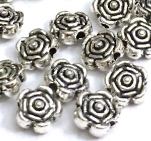 20 Antique Silver Pewter Rose Flower 6x4mm Beads 