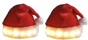 2 New Christmas Light Up Hat Santa Claus Plush Cap Xmas Hat Gift 3 Modes