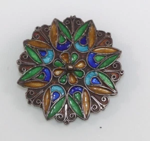 Vintage or Antique ENAMEL Cloisonne Pin Brooch sterling Russian? Greek? Chinese - Picture 1 of 8