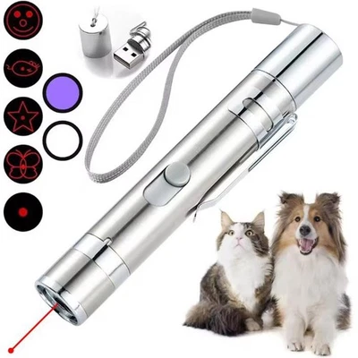 Pointeur Laser pour Chats Chien Jouet Présentation Lumières UV USB - Photo 1/4
