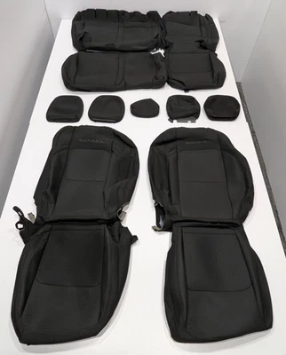 Fundas de asiento de tela de despegue de fábrica para Jeep Wrangler Sahara 2018-2023 negras WSL Foto 1 de 4