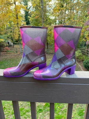 Emilio Pucci Caledonia Gray Rubber boots Short size 39 8.5 Geometric Purple - Image 1 of 4