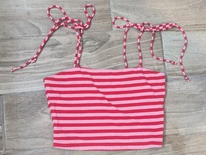 Allegra K Pink and Red Striped Knit Cropped Tank Top - Picture 1 of 11