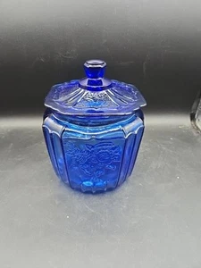 VTG Anchor Hocking Cobalt Blue Mayfair Open Rose Cookie Jar - Picture 1 of 14