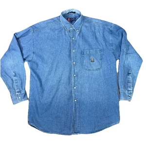 Vintage Ralph Lauren Chaps Denim Button Down Shirt 100% Cotton 90s Mens Sz Large - Picture 1 of 9