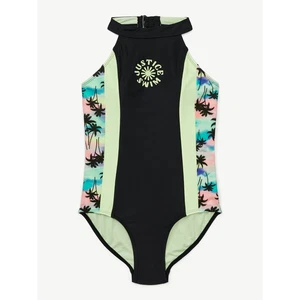 JUSTICE Girls Tropical Swimsuit 1 Pc Halter Black Green Many sizes  NEW - Picture 1 of 10
