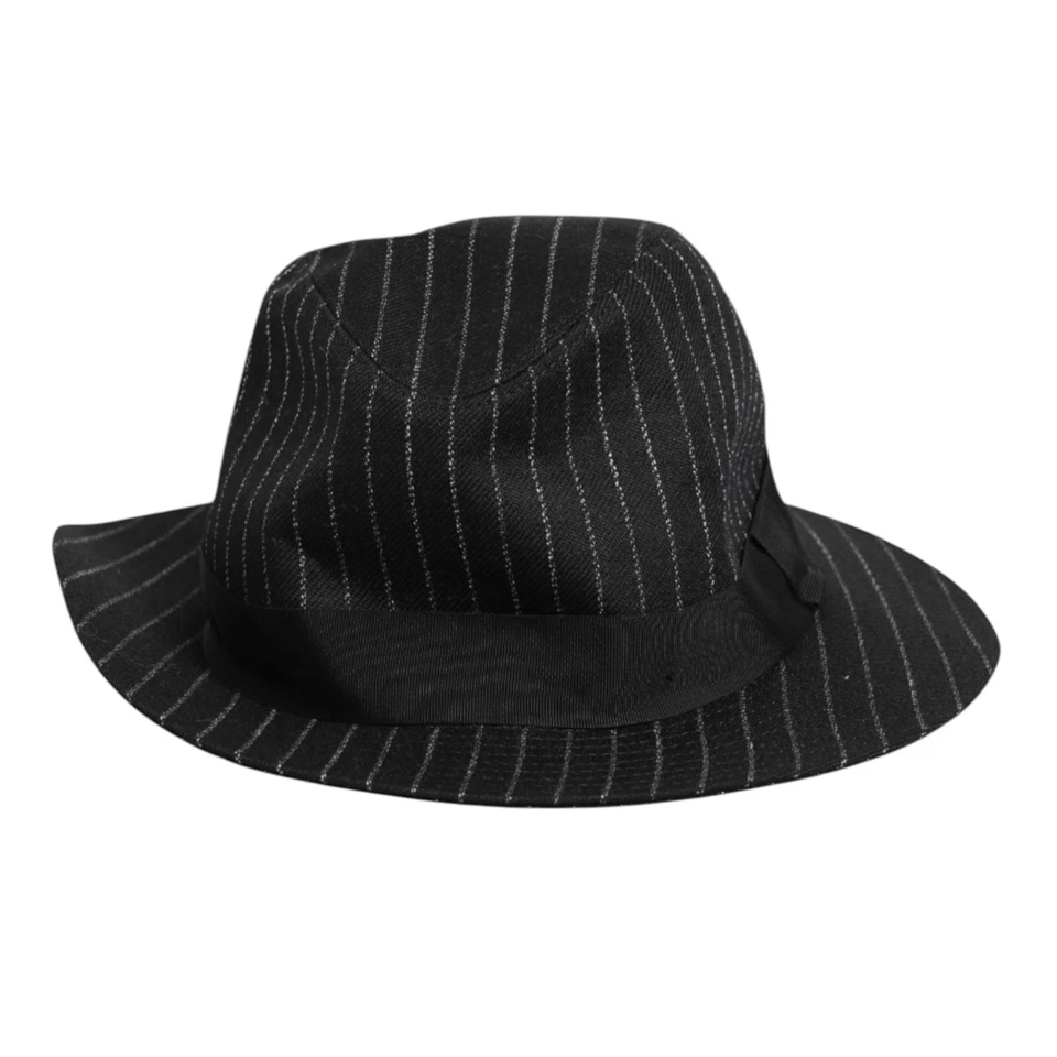 DOLCE & GABBANA Sombrero Negro Rayas Lana Virgen Hombres Fedora Capello 59 / L 1200usd Foto 1 de 4