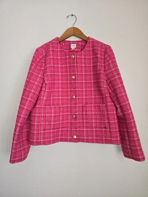 NUEVO CON ETIQUETAS J Crew Mujer Rosa Cuadros Tweed Traje Chaqueta Talla 16 Totalmente Forrado. Mangas largas Foto 1 de 4