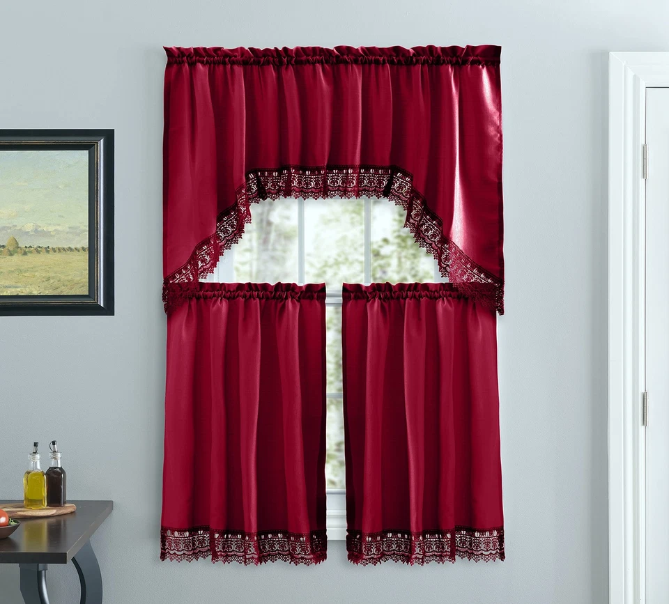 Café Curtains for Kitchen, Bathroom Curtains with Valance, Embroidered lace B... - Image 1 of 4