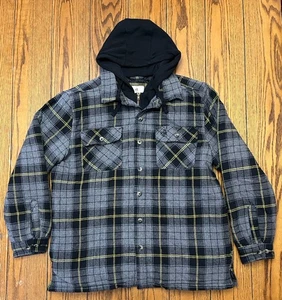 Legendary Whitetails Black Plaid Flannel Hooded Shirt Jacket Shacket Zip Size XL - Picture 1 of 8