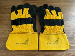 Mack Trucks Bulldog Black & Yellow Leather Shop All Purpose Outdoor Gloves-Large - Picture 1 of 2