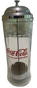 Soda Fountain Coca-Cola Straw Dispenser Holder 11" Glass Metal Lid Tray 1992 Vtg - Picture 1 of 8