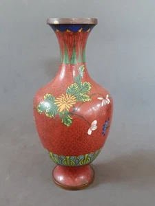 Antique Chinese export red cloisonne vase 9.75" tall - Picture 1 of 11