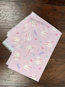 VTG Y2K Barbie Fabric #0486 Tossed Swans Spring Industries Pink Glitter Hearts - Picture 1 of 13