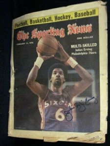 "DR. J." JULIUS ERVING NBA PHILADELPHIA 76ers HOF HAND SIGNED SPORTING NEWS COA - Picture 1 of 2