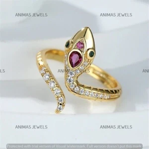 0.30 CT Pear Cut Lab-Created Ruby Snake Engagement Ring 14K Yellow Gold Plated - Picture 1 of 6