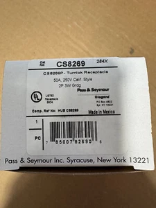 Pass & Seymour CS8269 Turnlok Receptacle 50A 250V 2P 3W CS8269P New in Box - Picture 1 of 3