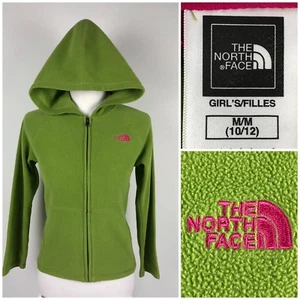 The North Face Girls Medium Fleece Jacket Fleecw Hoodie Green Polartec EUC - Picture 1 of 10