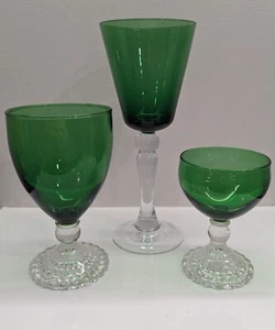 3-pc Vintage Glass & Crystal Set: Anchor Hocking Duo and Green Crystal Goblet - Picture 1 of 19